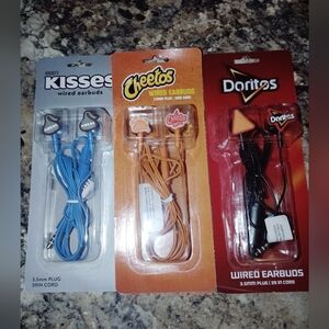Kisses, Cheetos & Doritos Branded Wired Earbuds Pack - Blue, Orange, Black